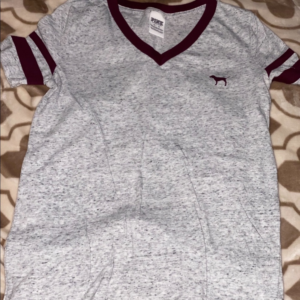 Grey and Burgundy V-neck shirt